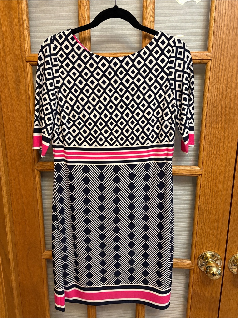 EUC Eliza J Navy and Hot Pink Geometric Midi Dress